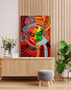 Vibrant Theyyam Kathakali Split Face Canvas Art in Wooden Frame  | Kerala, India Cultural Wall Decor