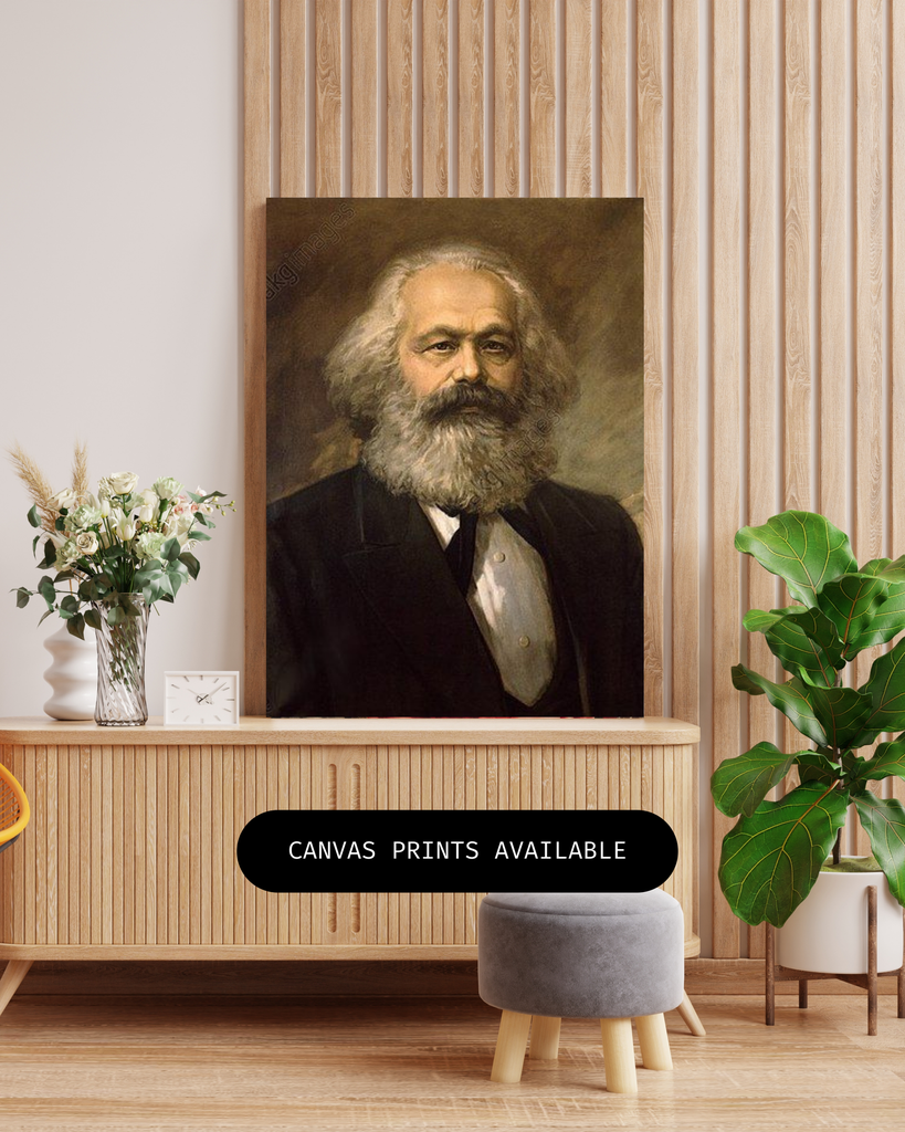 Karl Marx Portrait Canvas Art in Wooden Frame | Vintage Philosophy Wall Art for Office or Study 