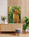 Impressionist Golden Retriever Dog Canvas Art in Wooden Frame | Happy Dog and Butterfly Pet Art