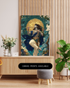Divine Lord Krishna Flute Player Canvas Art in Wooden Frame | Modern Hindu Mythology Wall Decor