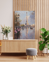Impressionist Eiffel Tower Canvas Art in Wooden Frame | Rainy Paris Street Painting Wall Decor