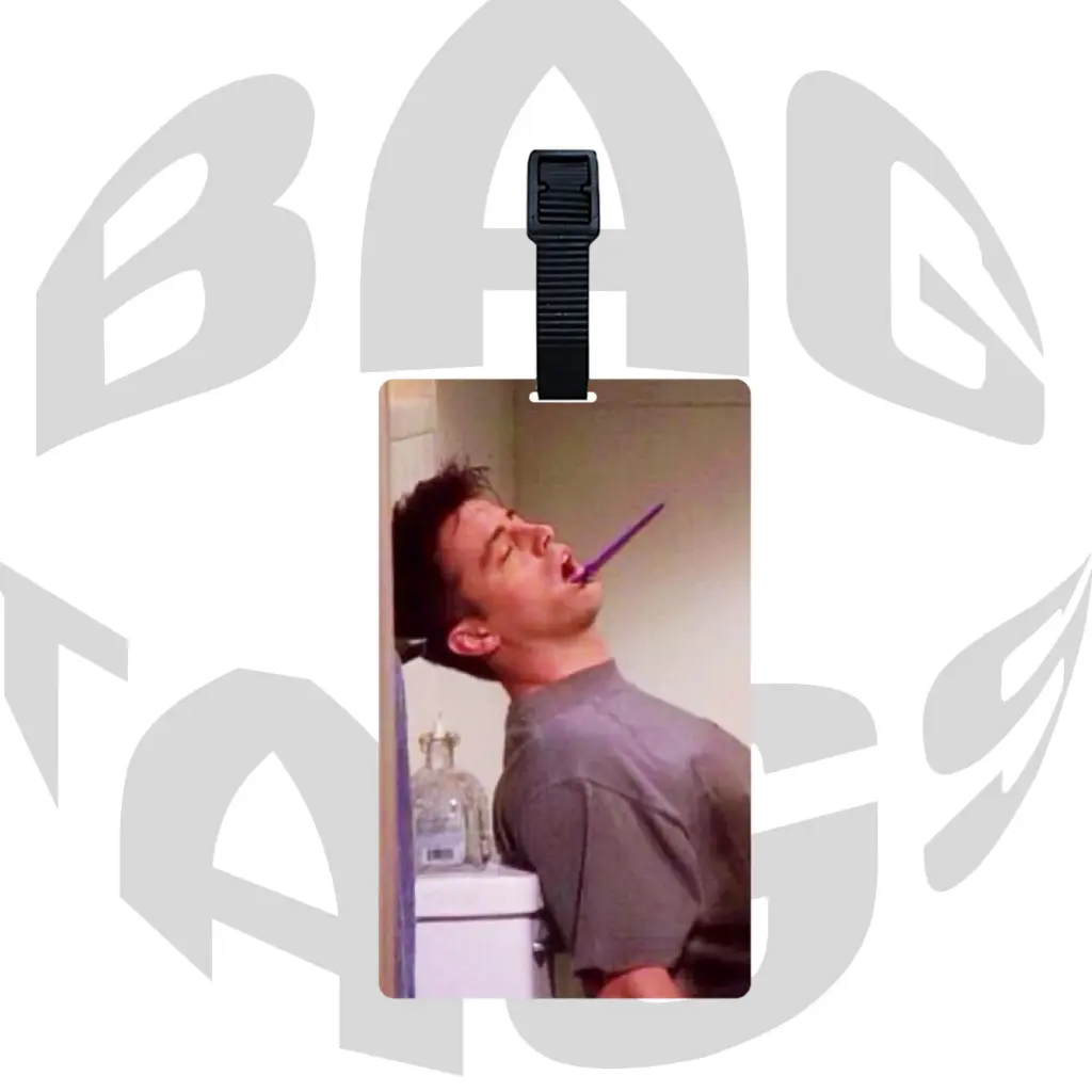Friends Chandler Bing Awkward Toothbrushing Funny Moment Luggage Tag