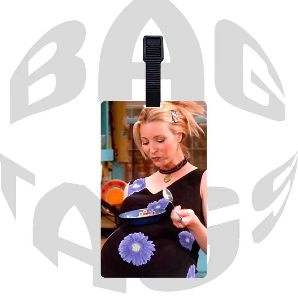 Preganent pheobe plate on belly Funny Friends-Inspired Luggage Tag |  | Quirky Travel Accessory for Fans