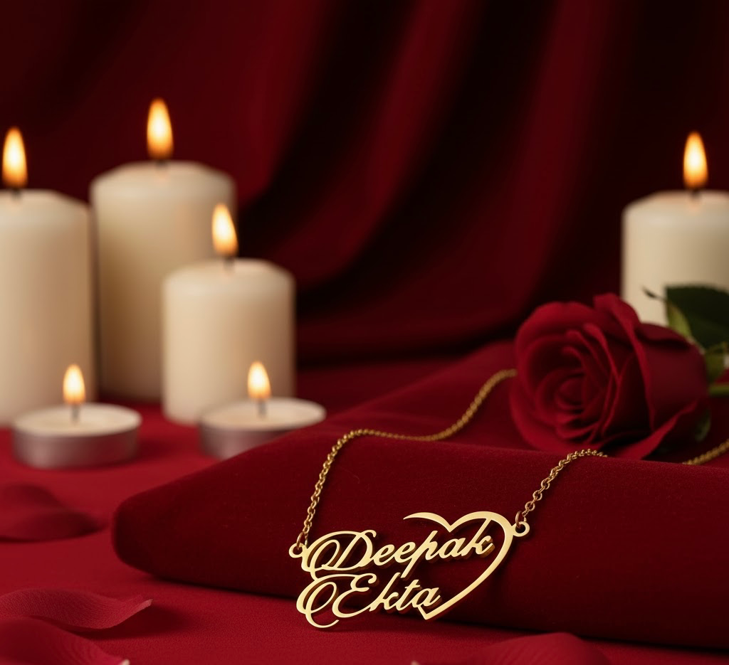 Luxury Double Name Heart Necklace – Custom Gold Couple Pendant | Elegant Anniversary Gift for Lovers