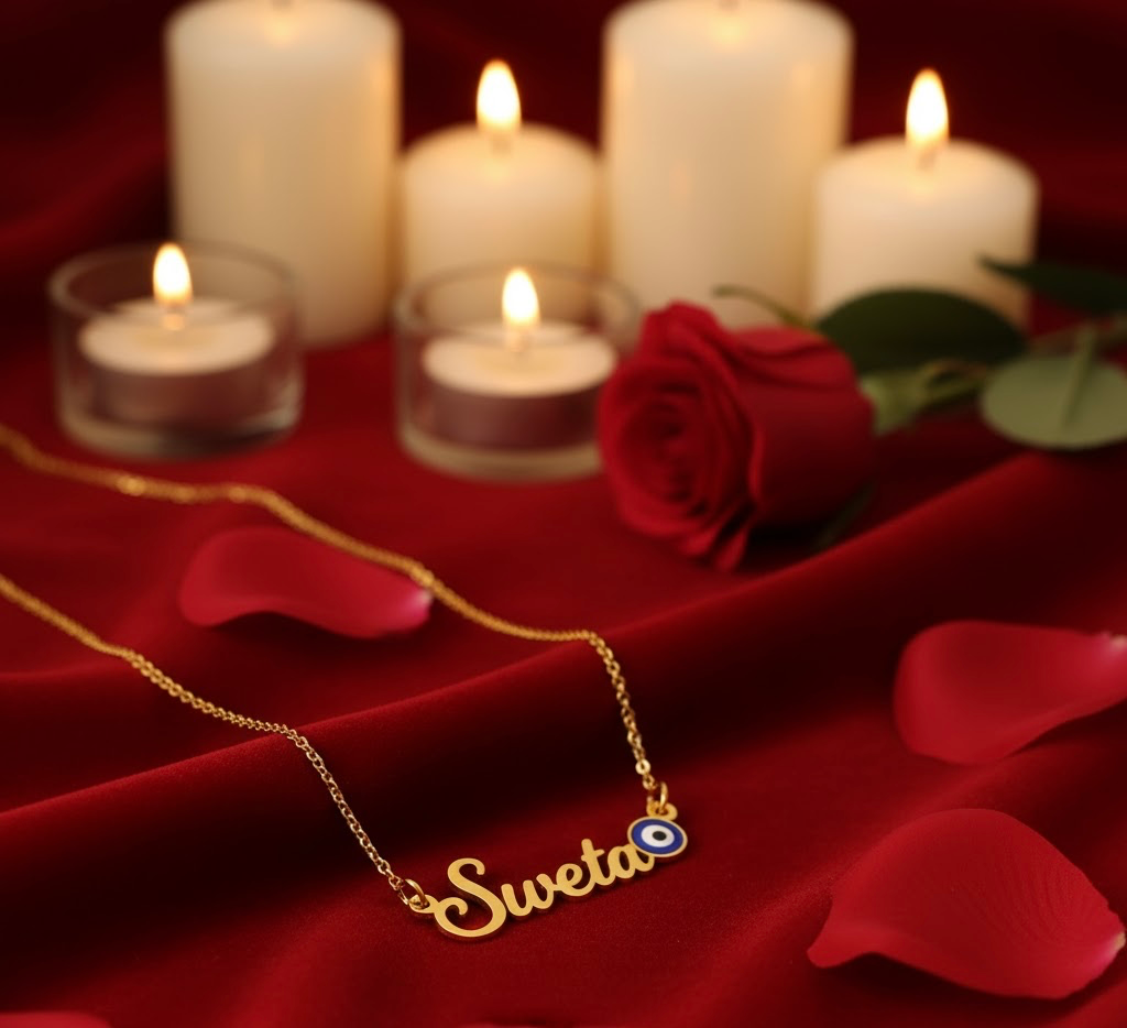 Luxury Evil Eye Name Necklace – Custom Gold Pendant with Protective Charm | Trendy Personalised Jewellery Gift