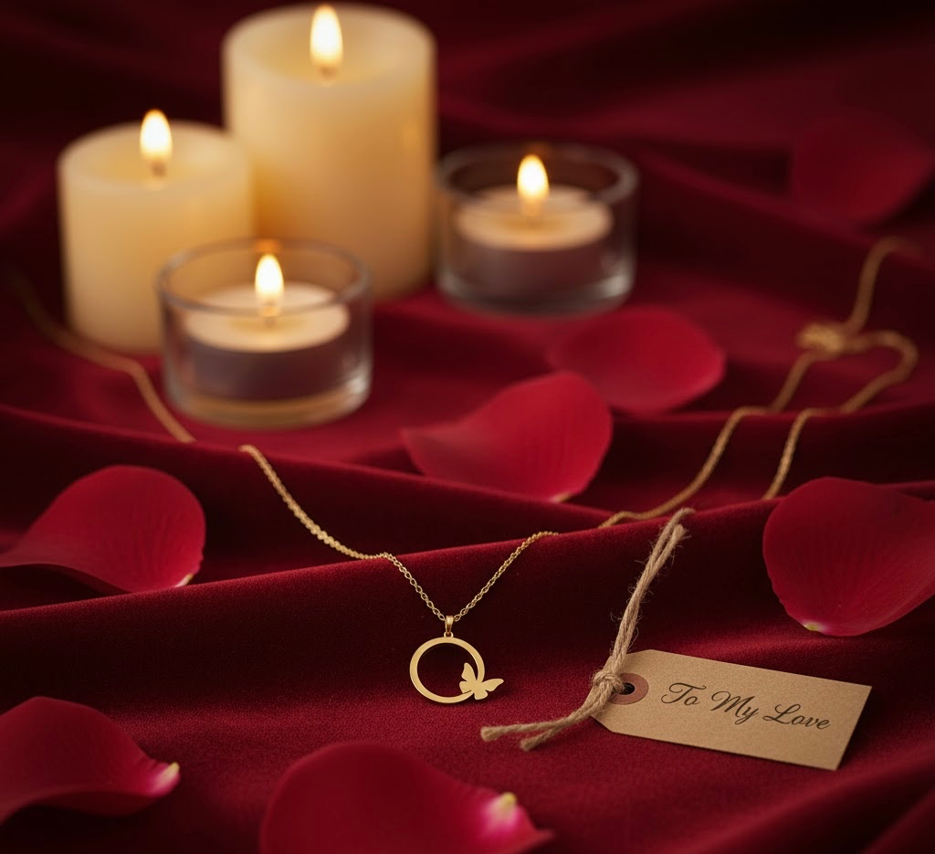 Luxury Butterfly Circle Pendant Necklace – Elegant Gold Design for Women | Romantic Jewelry Gift 