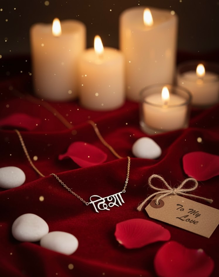 Luxury Hindi Script Gold Name Necklace | Personalised Pendant with Elegant Devanagari Design