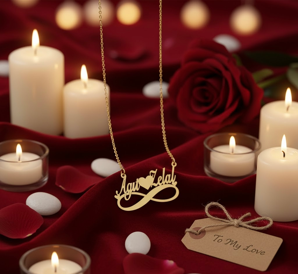 Luxury Infinity Heart Couple Name Necklace in Gold | Custom Love Pendant with Two Names