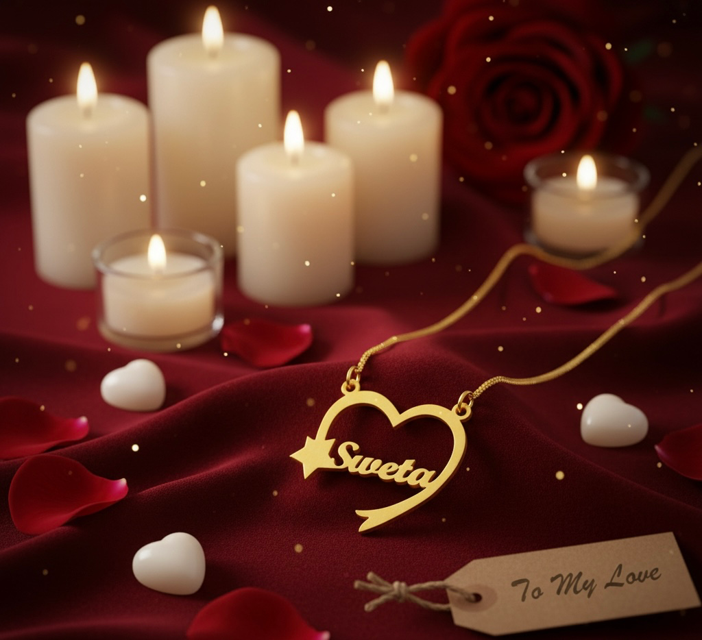 Luxury Shooting Heart Gold Name Necklace | Personalised Pendant for Romantic Gift