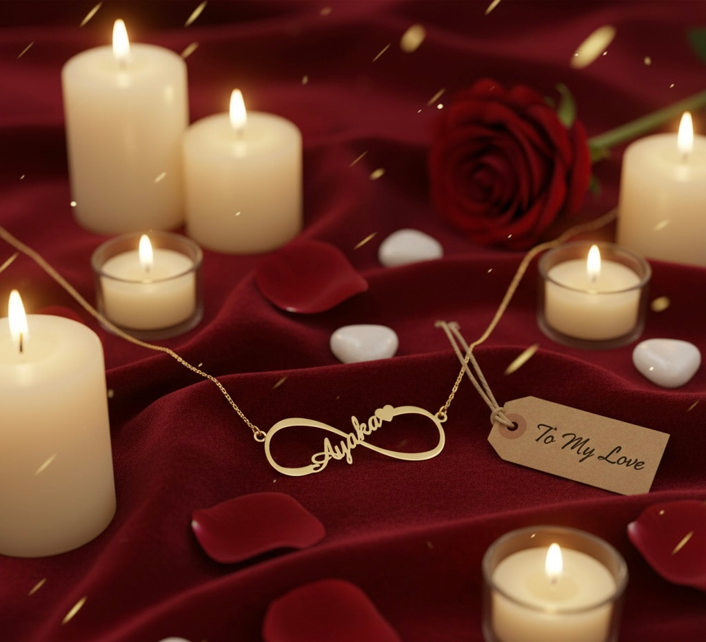 Luxury Gold Infinity Heart Name Necklace | Personalised Custom Jewellery Gift for Her