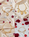 Luxury Gold Charm Bracelet’s Combo for Women | Elegant Heart & Pearl Accent Chain Bracelets Set for Timeless Style