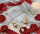 Luxury Gold Set (Set of 2): Solitaire Pendant Necklace and Puffy Teardrop Earrings