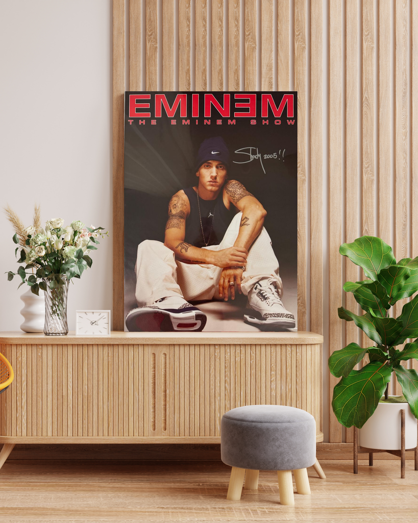 Legendary Rapper Eminem Photo Canvas Art in Wooden Frame | Red & Black Hip-Hop | Unique Music Fan Collectible