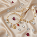 Luxury Duo(Set of 2) : Gold Heart Drop Necklace and Natural Stone Charm Bracelet