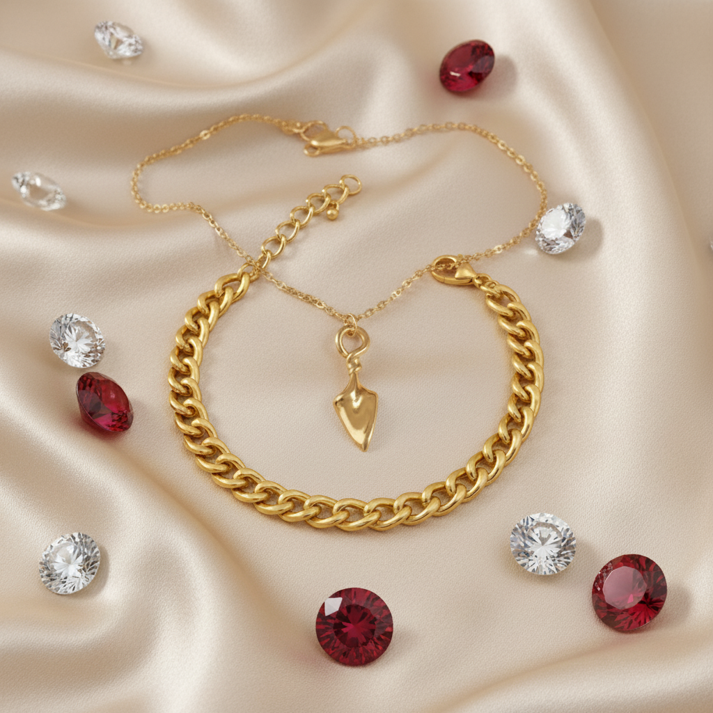 Luxury Duo: Gold Arrow Necklace and Chunky Gold Chain Bracelet Set (Set of 2)