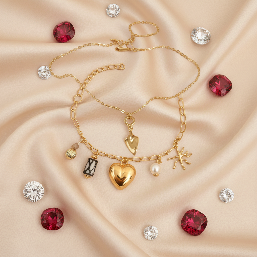 Luxury Duo: Gold Arrow Necklace and Mixed Ocean Charm Bracelet Set (Set of 2)