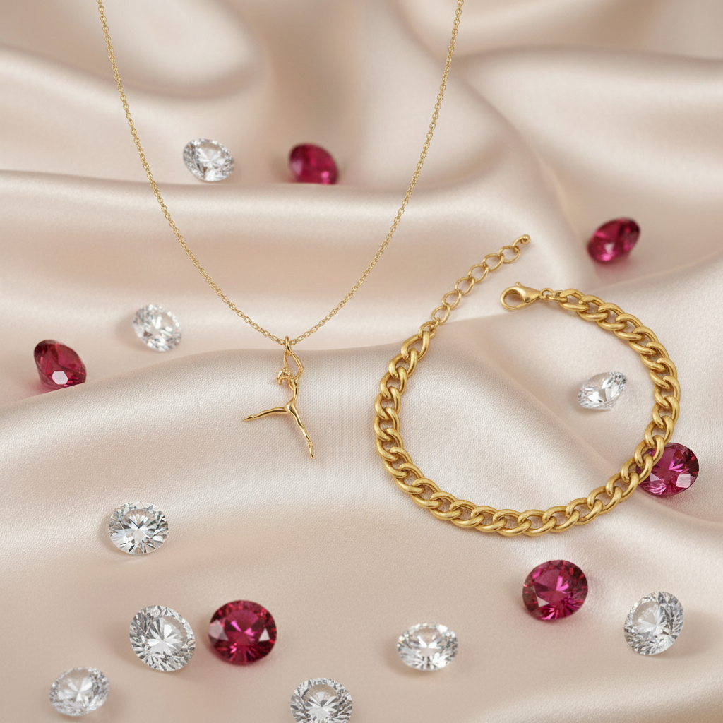 Luxury Classic Dancer Pendant Necklace & Bold Curb Chain Bracelet Set (Set of 2)