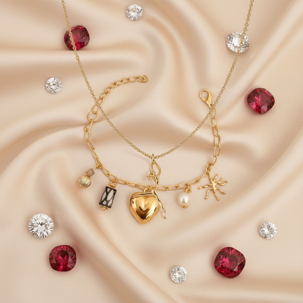 Luxury Eclectic Dancer Necklace & Modern Mixed Charm Bracelet Set (Set of 2)