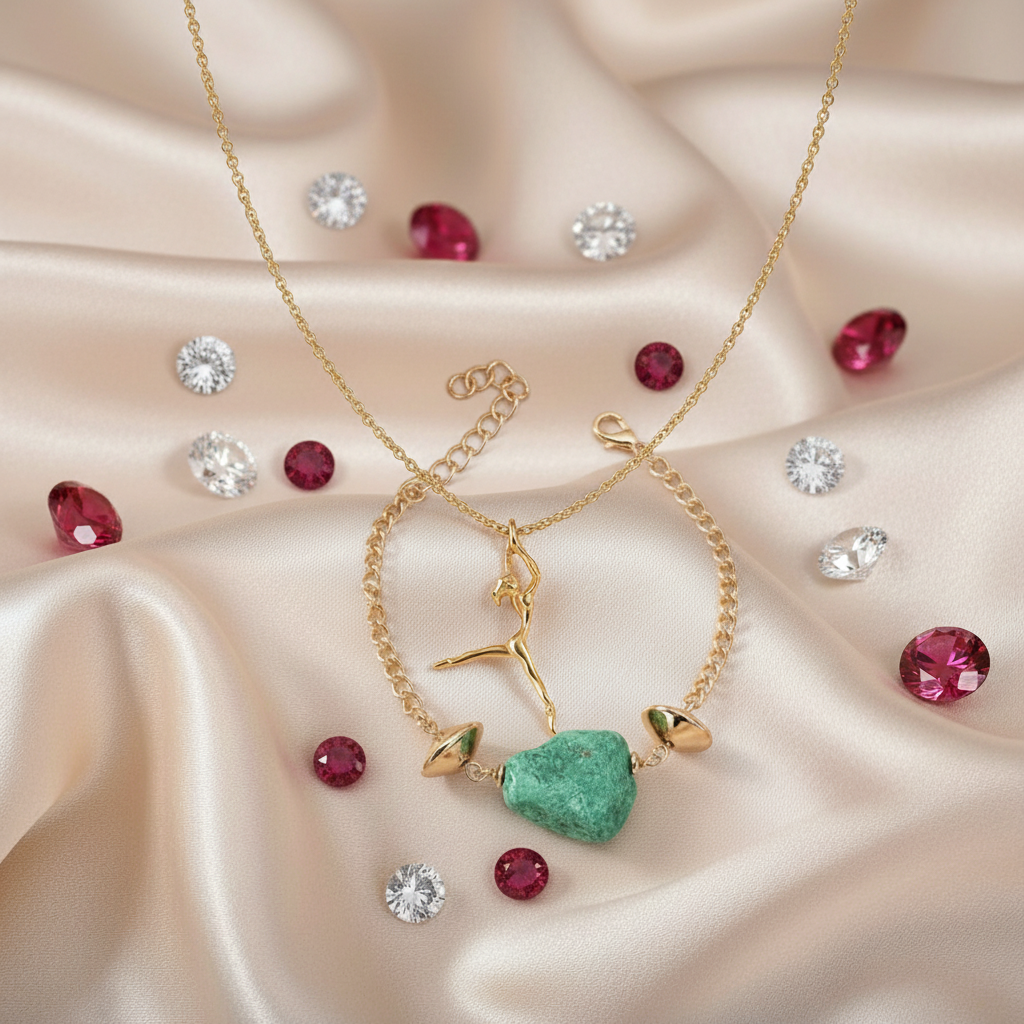 Luxury Artistic Dancer Necklace & Statement Raw Stone Bracelet Set (Set of 2)