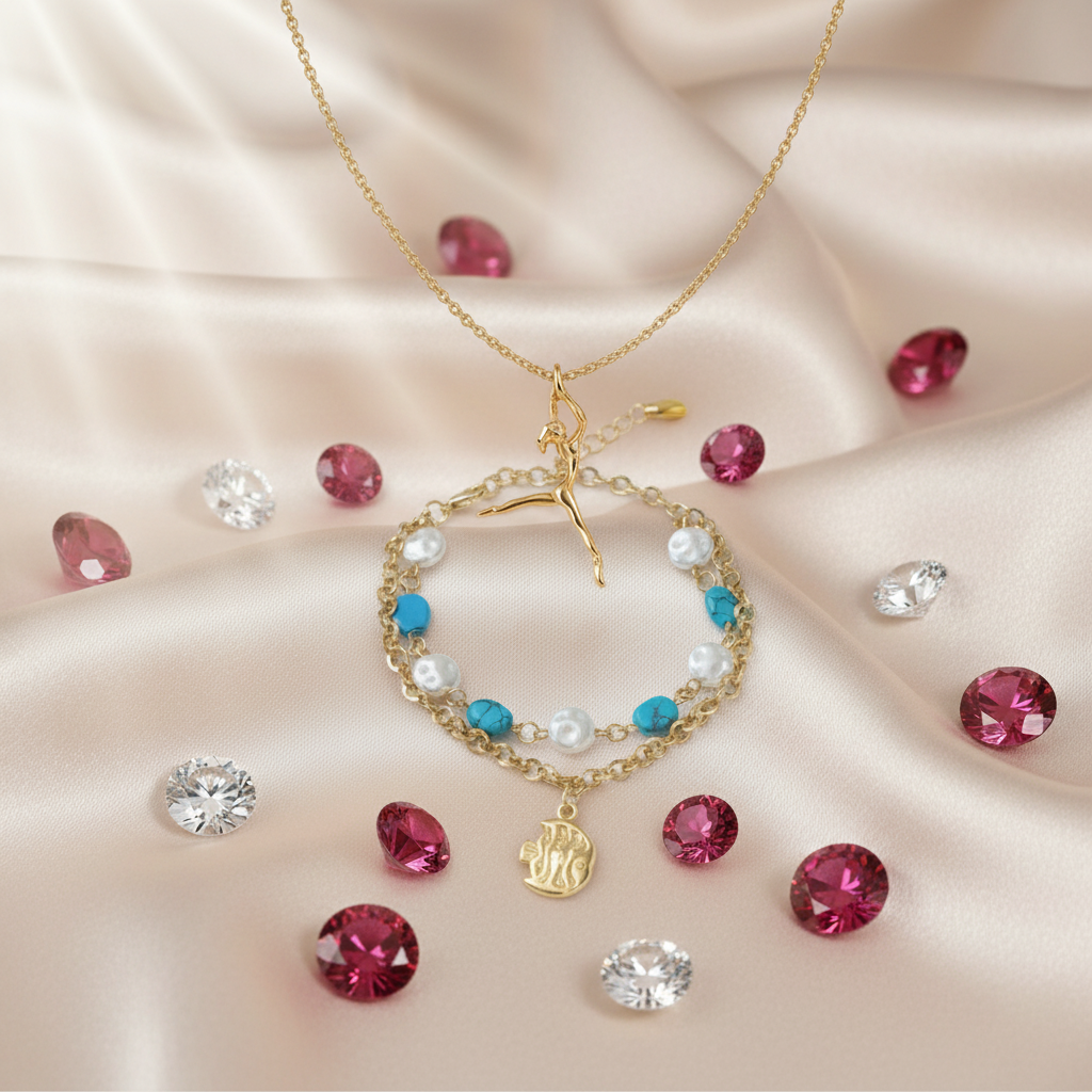 Luxury Dancer Necklace & Turquoise and Pearl Beaded Bracelet Set (Set of 2)