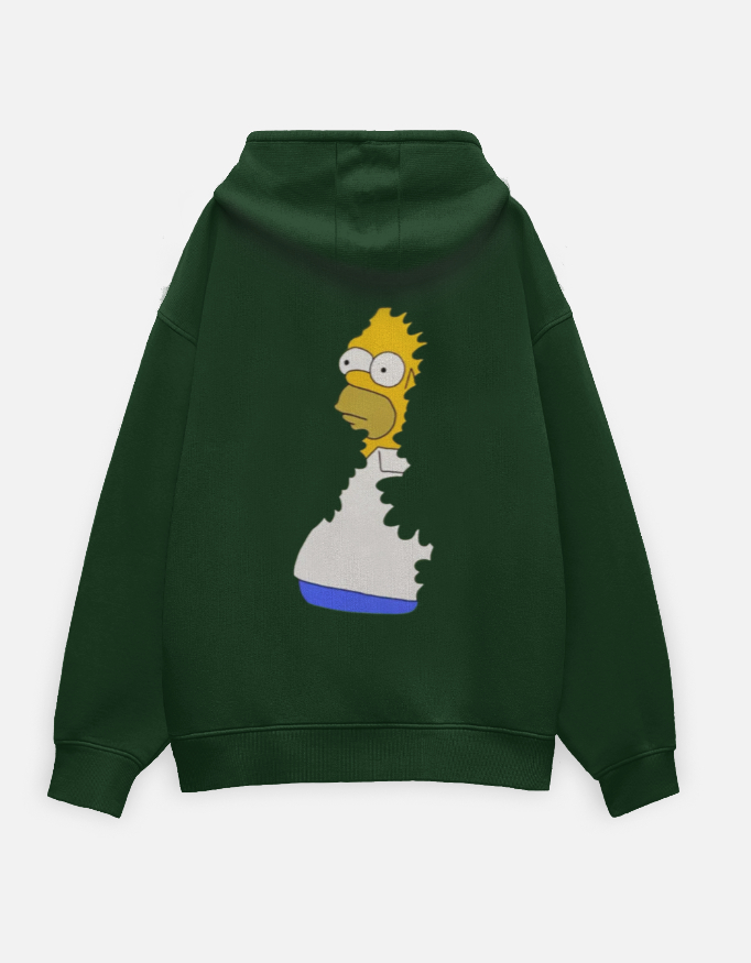 "Homer Simpson Munch" Oversized Unisex Hoodie (BOTTLE GREEN, S)