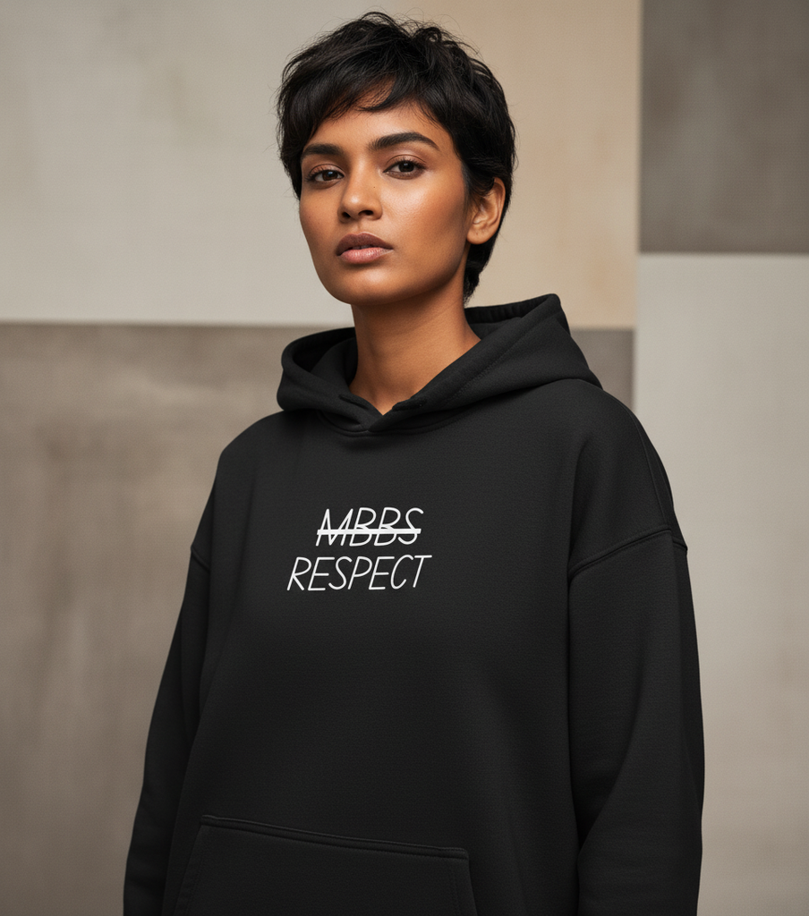MBBS RESPECT Statement Hoodie – Oversized Medical Students Hoodie (BLACK, S)