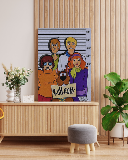 Pop Art Scooby-Doo Canvas Art in Wooden Frame | Unique Comic Style Mystery Solvers Wall Art | Great Gift for Retro TV Fans 