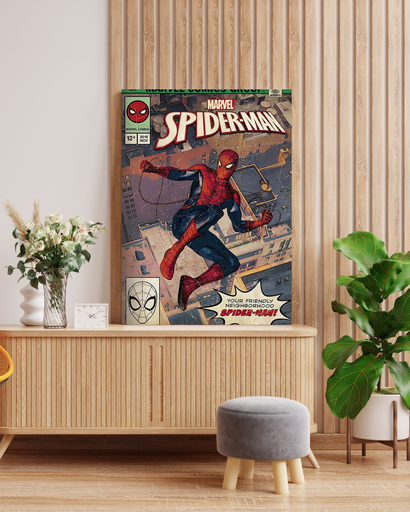 Vintage Spider-Man Comic Book Cover Canvas Art in Wooden Frame | Retro Marvel Superhero Art | Nostalgic Wall Decor 