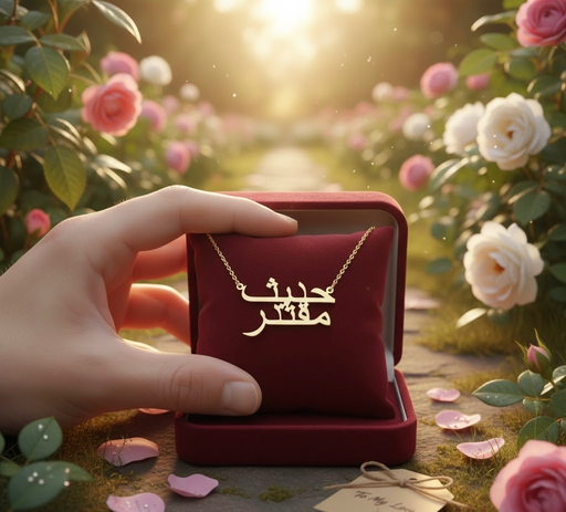 Luxury Couple Arabic Name Necklace – Custom Gold Pendant with Elegant Script Design | Personalised Jewellery for Her