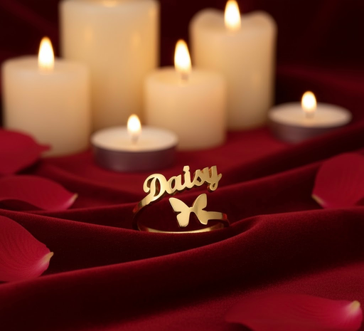 Luxury Butterfly Name Ring – Custom Gold Ring with Butterfly Design | Personalised Jewellery Gift for Her