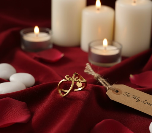 Luxury Infinity Heart Name Ring in Gold | Romantic Personalised Jewellery Gift