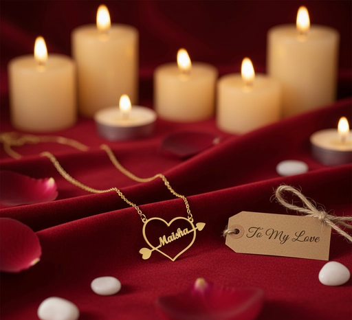 Luxury Heart Arrow Custom Name Necklace in Gold | Romantic Personalised Pendant for Her
