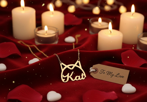 Luxury Cat Outline Gold Name Necklace | Personalised Pendant for Animal Lovers