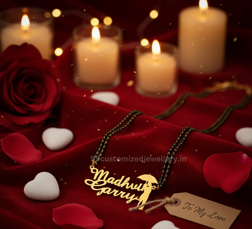 Luxury Custom Umbrella Couple Name Mangalsutra | Gold Personalised Jewellery for Married Women