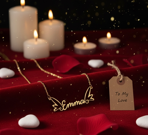 Luxury Angel Wings Custom Name Necklace in Gold | Personalised Stylish Jewellery for Women
