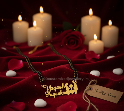 Luxury Custom Proposal Theme Gold Name Mangalsutra | Personalised Couple Jewellery Gift 
