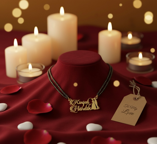 Luxury Couple Name Mangalsutra in Gold Finish | Personalised Wedding Jewellery Gift