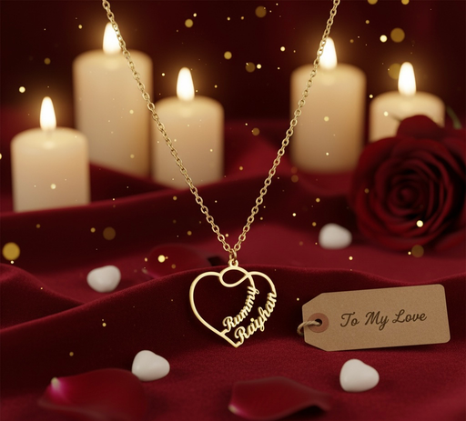 Luxury Heart Name Necklace in Gold | Custom Couple Pendant for Romantic Gifts