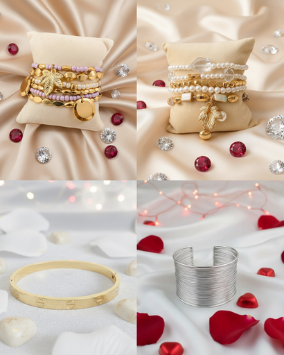 luxury bracelet combo with gold and silver cuffs and pearl beaded charm bracelets for women