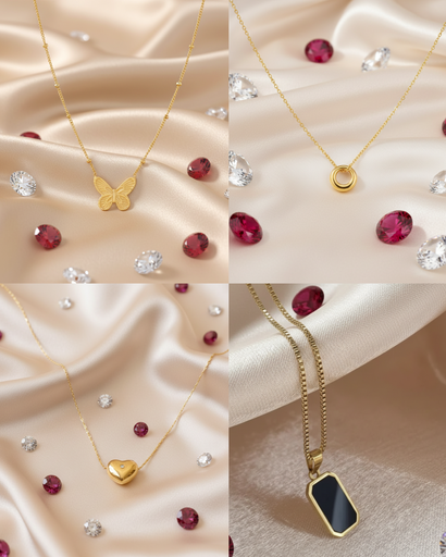 Luxury Gold Pendant Necklace Combo for Women & Men | Elegant Heart, Butterfly, Circle & Black Stone Necklaces Set