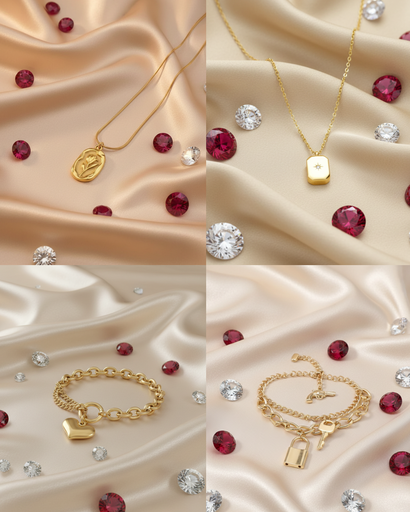 Luxury Gold Pendant & Bracelet Combo for Women | Engraved Pendant Necklaces with Heart, Lock & Key Charm Bracelets